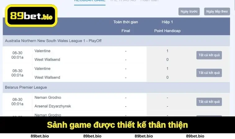 Sảnh game thiết kế thân thiện